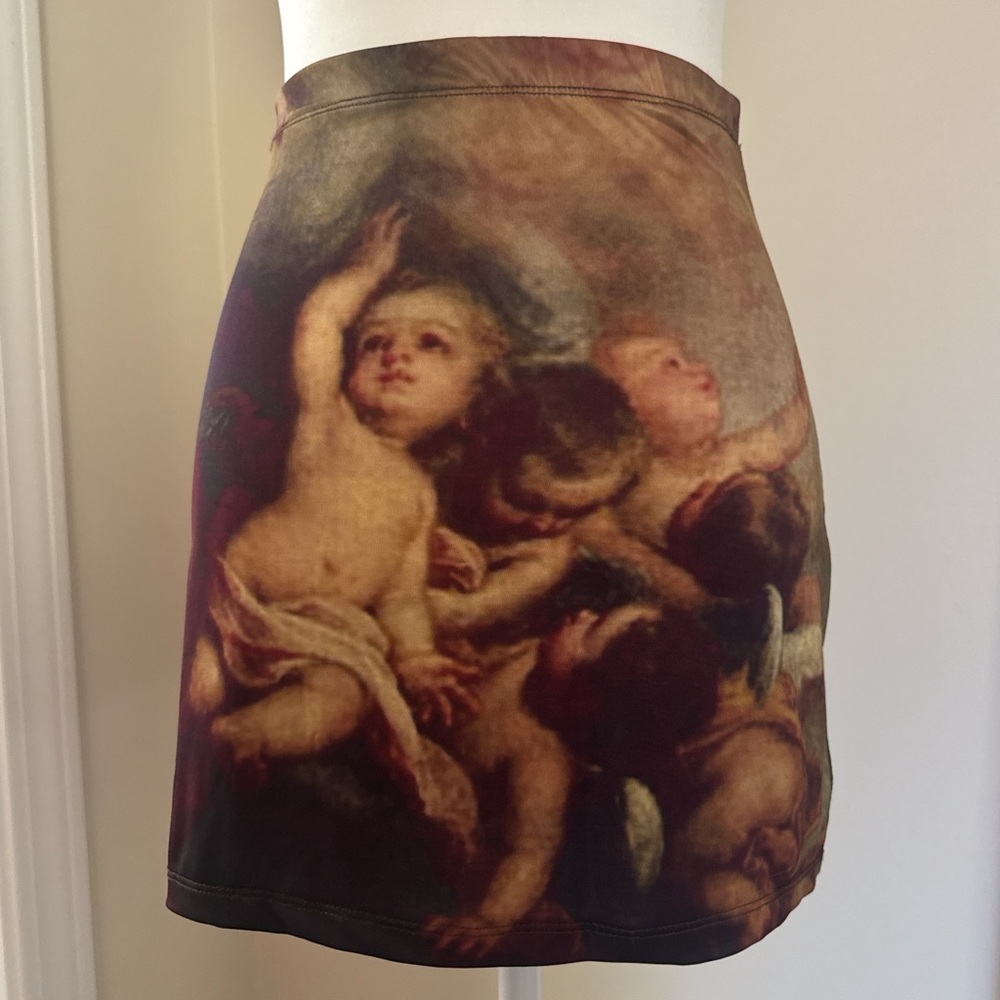 Artistic Angel Cherub Print Skirt by ALEJANDRO